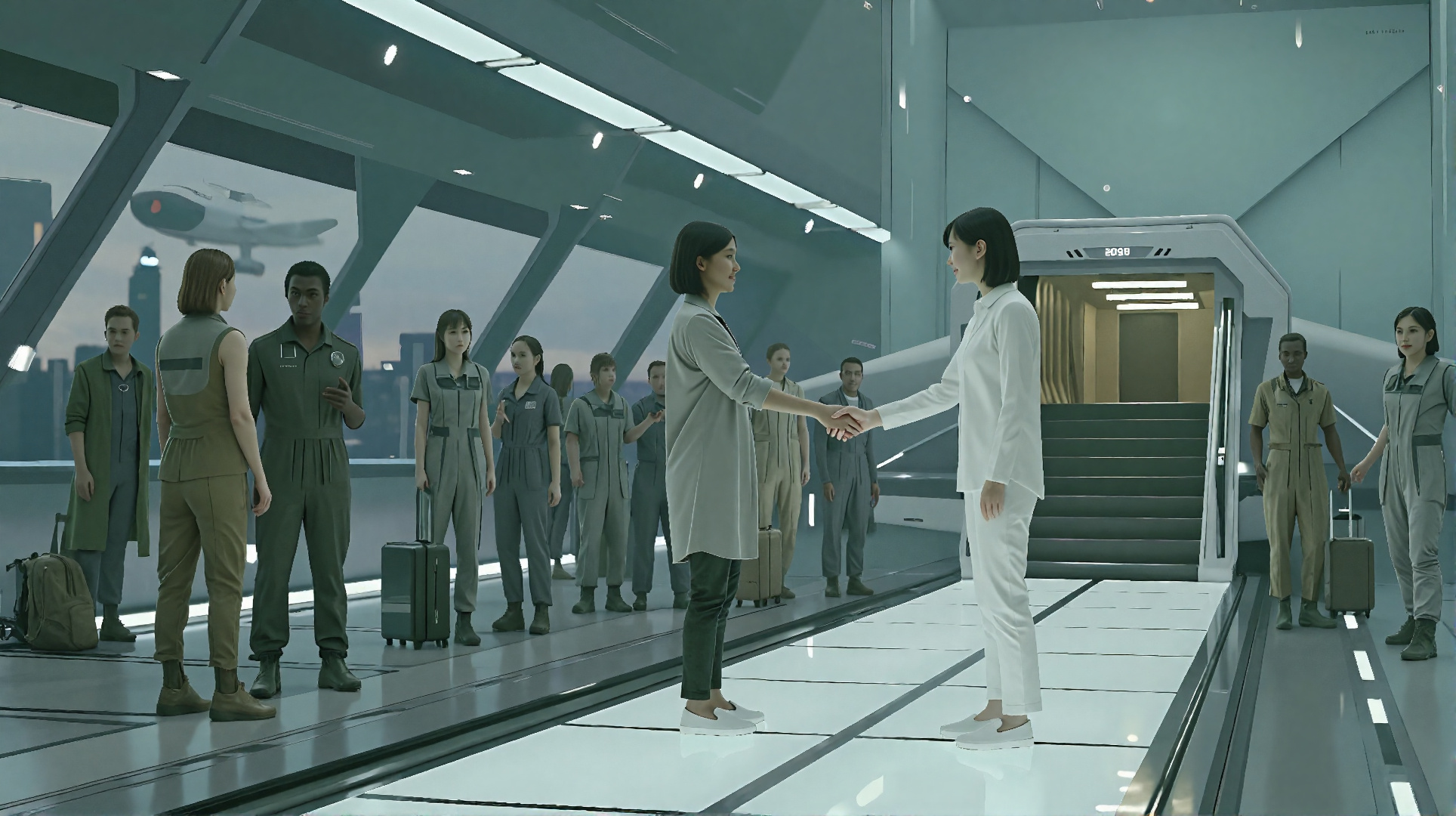 Trianne Greets Ji-La at the shuttle station
